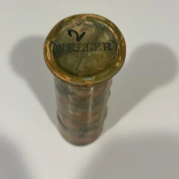 Vintage stamped Weller bud vase with floral embossment 6 by 1.5